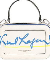 Karl Lagerfeld Simone Top Handle Leather Small Camera Sling Bag With OG Box & Dust Bag (White Blue KB027-2)